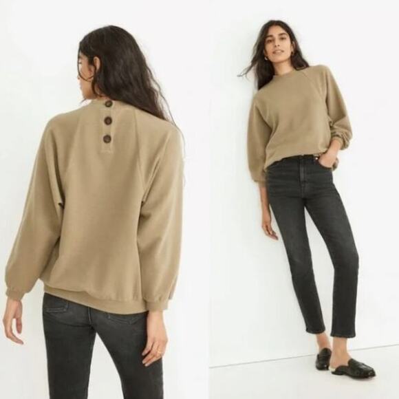 Madewell Button Back Mock Neck Top Small Sweatshirt Textured Distant Surplus - Picture 10 of 10